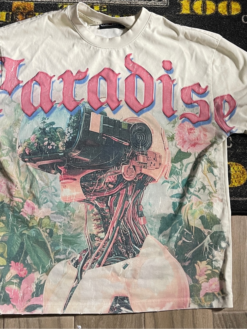 Paradise Graphic Short Sleeve Tee - Pink & Cream - Picture 1 of 2